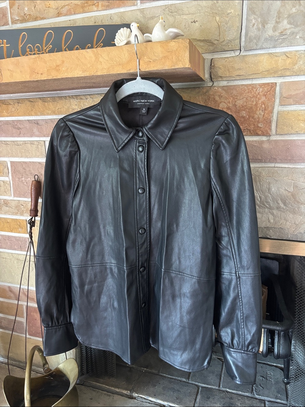 Marc New York Black Leather Button-Front Shirt Jacket sz XS. Like new.